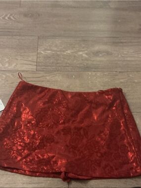 Altar'd State Shimmering Red Jacquard Mini Skirt